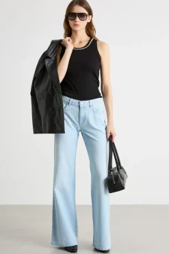 Top in jersey con strass - Nero