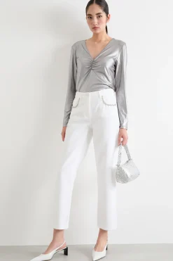 Top in jersey laminato - Argento