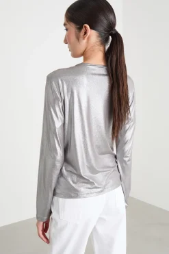 Top in jersey laminato - Argento