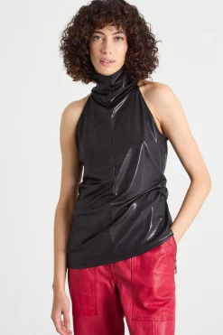 Top in jersey laminato - Nero