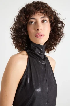 Top in jersey laminato - Nero