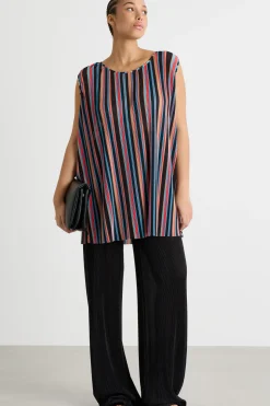 Top in jersey plissé - Nero Blu Rosa