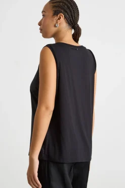 Top in jersey stretch e raso - Nero