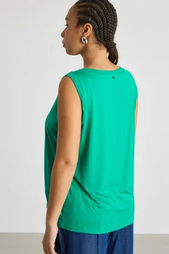 Top in jersey stretch e raso - Verde