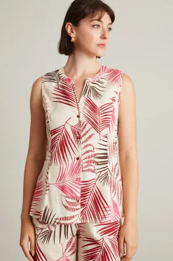 Top in lino - Bianco Rosa