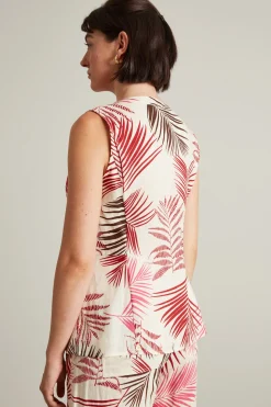 Top in lino - Bianco Rosa