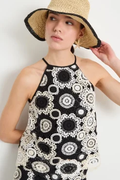 Top in macramè - Nero Bianco