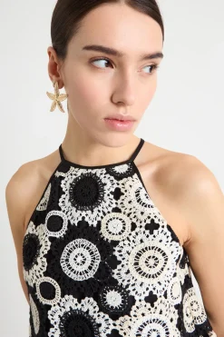 Top in macramè - Nero Bianco