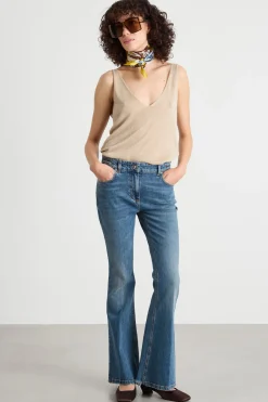 Top in maglia laminata - Beige