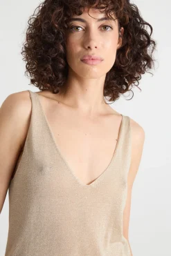 Top in maglia laminata - Beige