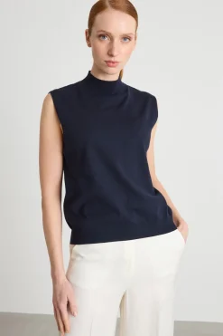 Top in maglia stretch - Blu