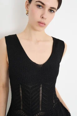 Top in maglia traforata - Nero
