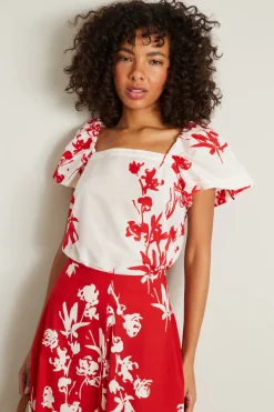 Top in mussola a fantasia - Bianco Rosso