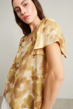 Top in mussola a fantasia - Senape Beige