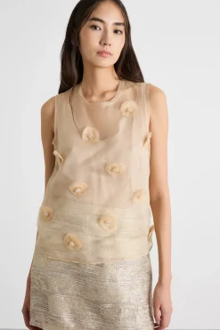 Top in organza ricamata - Beige