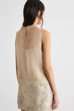 Top in organza ricamata - Beige
