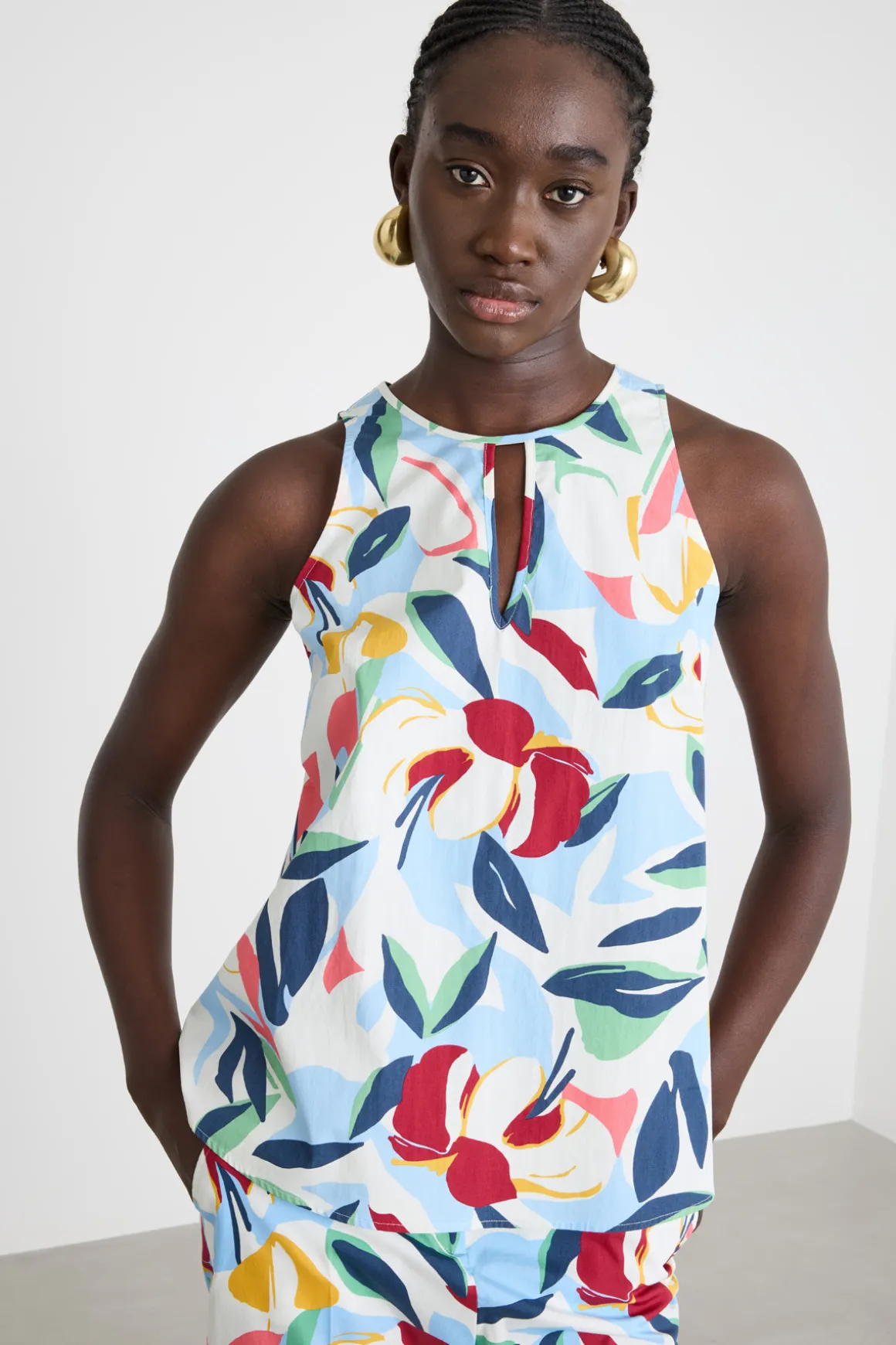 Top in popeline con cut-out - Azzurro