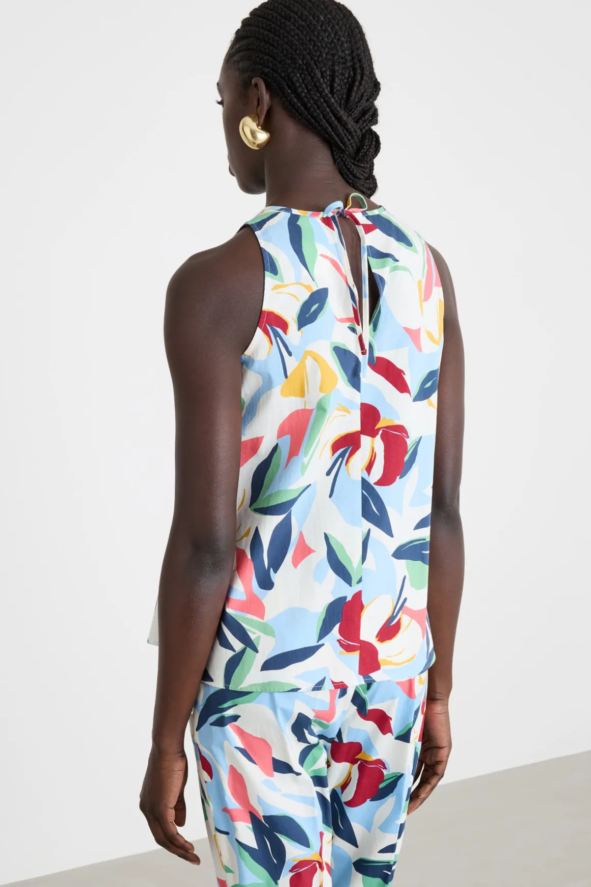 Top in popeline con cut-out - Azzurro
