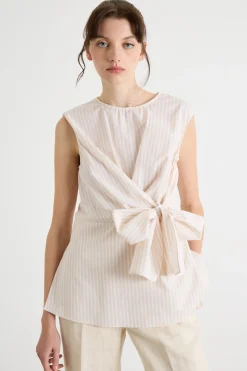 Top in popeline con fusciacca - Beige