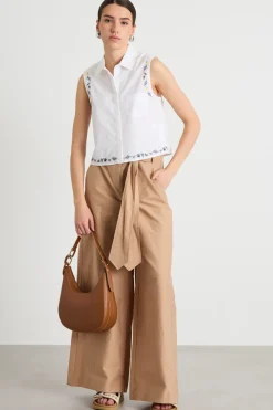 Top in popeline con ricami - Bianco