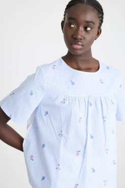 Top in popeline e jersey - Azzurro Bianco