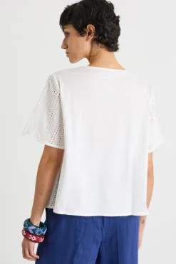 Top in popeline e jersey - Bianco
