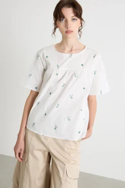 Top in popeline e jersey - Bianco