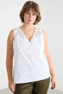 Top in popeline ricamato - Bianco