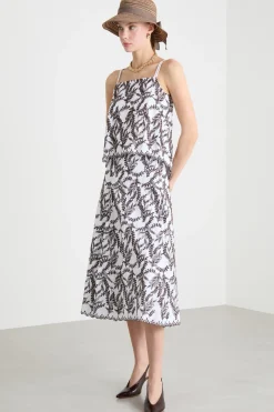 Top in popeline ricamato - Bianco Marrone
