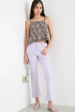 Top in popeline ricamato - Verde Lilla