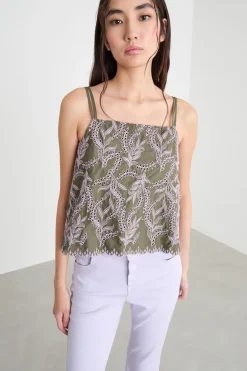 Top in popeline ricamato - Verde Lilla