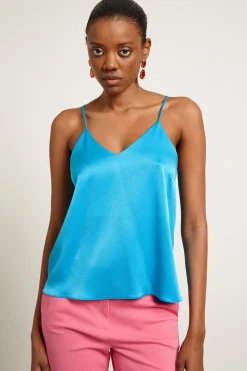 Top in raso con spalline - Azzurro Intenso