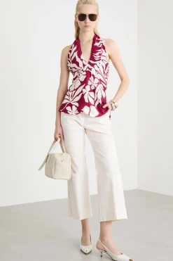 Top in raso floreale - Rosso Bianco