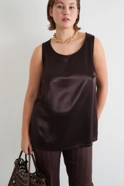 Top in raso - Marrone