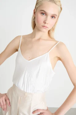 Top in raso ricamato - Bianco