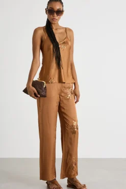 Top in raso ricamato - Marrone