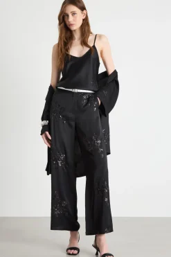 Top in raso ricamato - Nero