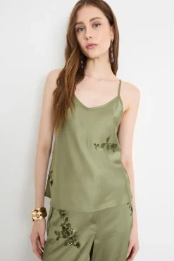 Top in raso ricamato - Verde
