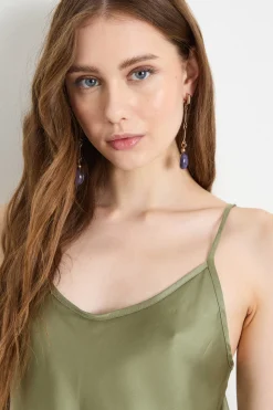 Top in raso ricamato - Verde