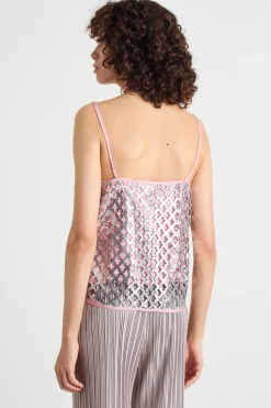 Top in rete con paillettes ricamate - Argento Rosa