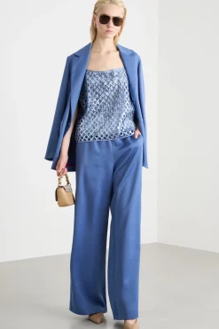 Top in rete con paillettes ricamate - Azzurro
