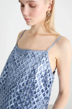 Top in rete con paillettes ricamate - Azzurro