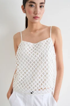 Top in rete con paillettes ricamate - Bianco
