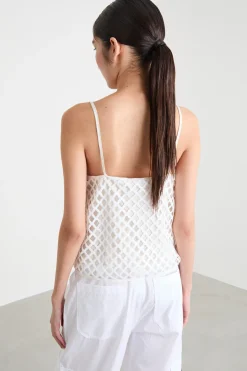 Top in rete con paillettes ricamate - Bianco