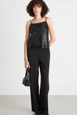 Top in rete con paillettes ricamate - Nero