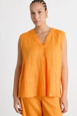 Top in tela con piega piatta - Arancione
