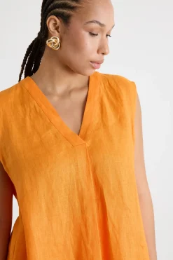 Top in tela con piega piatta - Arancione