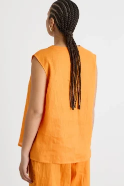 Top in tela con piega piatta - Arancione