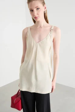 Top in tela con spacchi - Avorio