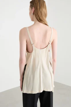 Top in tela con spacchi - Avorio